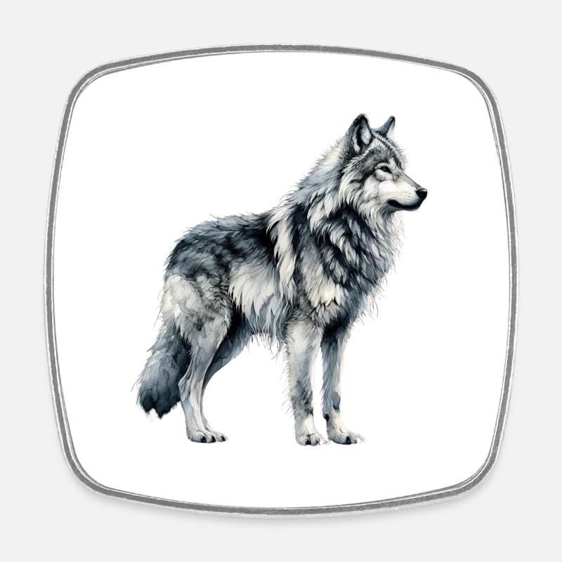 Loup design Wolf Lover Loup Majestueux - Magnet carré - blanc