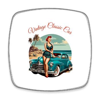 Vintage Classic Car-Retro Pin Up Girl - Viereckiger Kühlschrankmagnet - Weiß - Vorne
