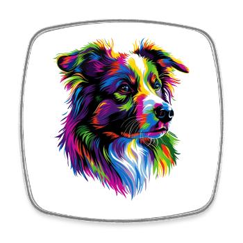 Australian Shepherd Bright Colors Pop Art Aussie - Square fridge magnet - white - Front