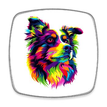 Australian Shepherd Bright Colors Pop Art Aussie - Square fridge magnet - white - Front