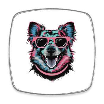Cooler Retro Hund mit Sonnenbrille Bunte Kunst - Viereckiger Kühlschrankmagnet - Weiß - Vorne