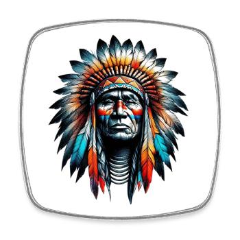 Amerikanischer Indianer Amerikaner - Viereckiger Kühlschrankmagnet - Weiß - Vorne