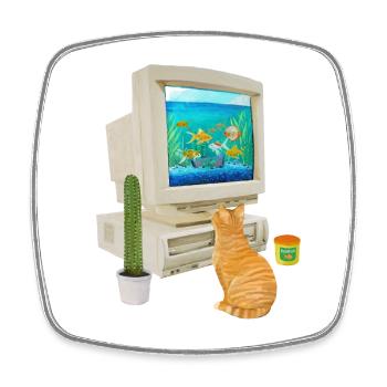 90er Jahre PC Fishbowl - Viereckiger Kühlschrankmagnet - Weiß - Vorne