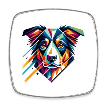 Colorful Geometric Dog Art Australian Shepherd - Square fridge magnet - white - Front