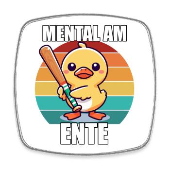Mental At The End Cute Duck With Racket Retro - Square fridge magnet - white - Front