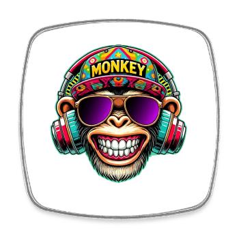 Cooler DJ Monkey Kopfhörer Bunter Retro-Stil - Viereckiger Kühlschrankmagnet - Weiß - Vorne