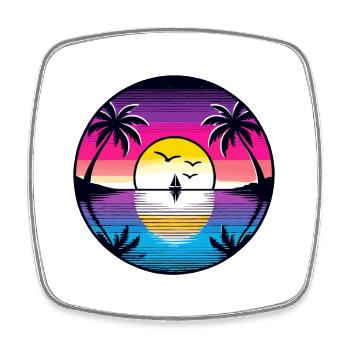 Retro Tropical Sunset Sailboat Beach Dream - Square fridge magnet - white - Front