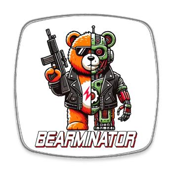 Bearminator Lustiger Cyborg Teddybär Design - Viereckiger Kühlschrankmagnet - Weiß - Vorne