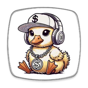 funny chick headphone motif with baseball cap & chain - Square fridge magnet - white - Front
