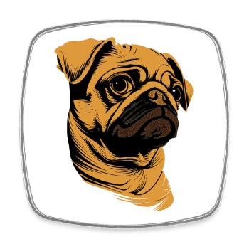 Mops Beige Hunde Liebe Carlin Kleiner Süßer Mops - Viereckiger Kühlschrankmagnet - Weiß - Vorne