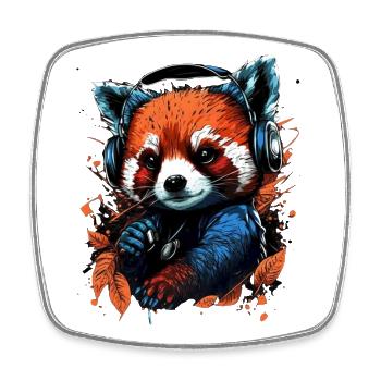 Panda roux mélomane mignon - Magnet carré - blanc - Devant