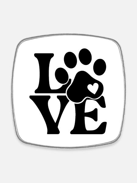Liebe für Hunde Pfotenabdruck - Viereckiger Kühlschrankmagnet - Weiß