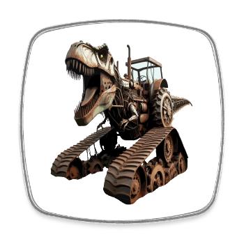 Dino-Traktor Hybrid T- Rex - Viereckiger Kühlschrankmagnet - Weiß - Vorne