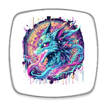 Psychedelische Fuchs Kopf Goa Kunst - Viereckiger Kühlschrankmagnet - Weiß - Vorne