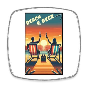 Relaxing Beach & Beer Sunset Design for Summer Fun - Square fridge magnet - white - Front