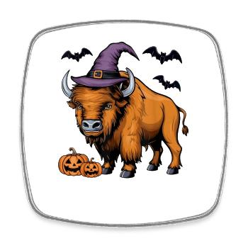 Scary Pumpkin Bat Funny Witch Hat Bison Halloween - Square fridge magnet - white - Front