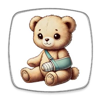 Teddy brings comfort - cuddly toy with a cast arm - Square fridge magnet - white - Front