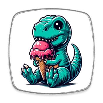 Cute T-Rex with Ice Dinosaur Gift - Square fridge magnet - white - Front