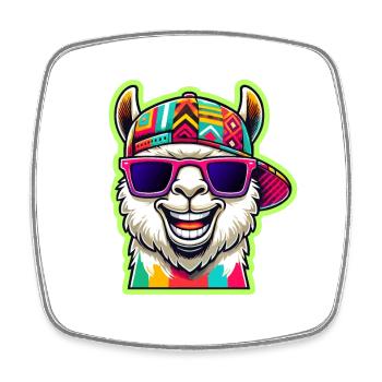 Alpaga cool avec lunettes de soleil colorées et casquette - Magnet carré - blanc - Devant
