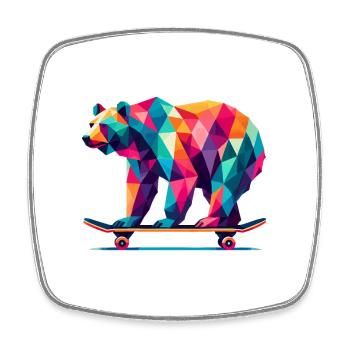 Geometrisches Polygon Bär Skateboarding Bunte Kunst - Viereckiger Kühlschrankmagnet - Weiß - Vorne
