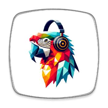 Polygon Parrot with Headphones Colorful Music Love - Square fridge magnet - white - Front
