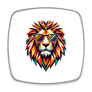 Géométrique Cool Polygon Lion Lunettes de soleil Art graphique - Magnet carré - blanc - Devant