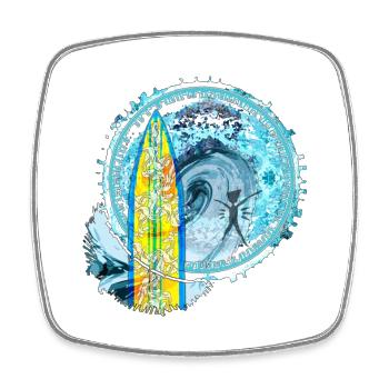 Wellen- und Surfer Motiv mit Mandala - Viereckiger Kühlschrankmagnet - Weiß - Vorne