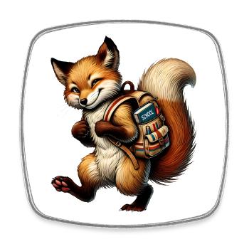 Start of school with fun: Fox for school beginners - Square fridge magnet - white - Front
