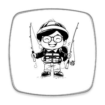 Cartoon Fishing - Square fridge magnet - white - Front