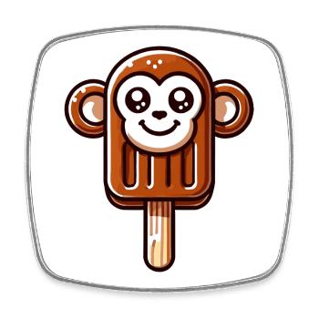 An ice cream in the shape of a smiling monkey - Square fridge magnet - white - Front