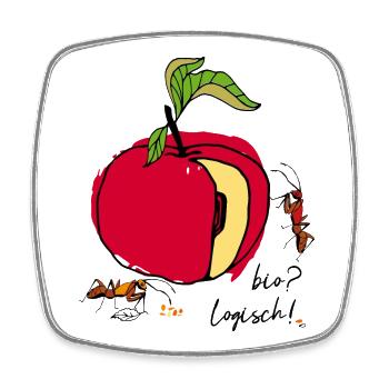 Organic, apple with ants - Square fridge magnet - white - Front