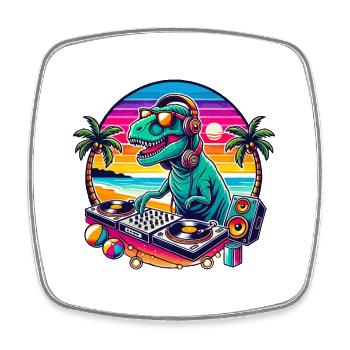 DJ Dinosaur Beach Vibes Sunset Summer Music Lover - Square fridge magnet - white - Front