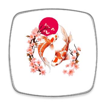 Koi und Kirschblüten im roten Mond - Viereckiger Kühlschrankmagnet - Weiß - Vorne