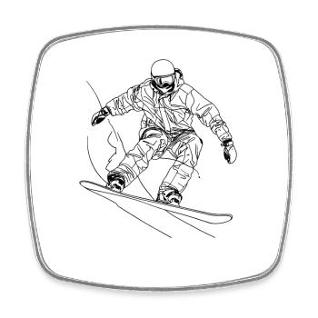 Dessin au trait du snowboarder - Magnet carré - blanc - Devant