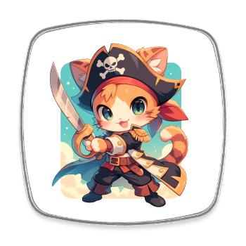 Kawaii Pirate Cat Chibi - Ahoy Adventure - Square fridge magnet - white - Front