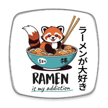 Cute Red Panda in Ramen Bowl - Square fridge magnet - white - Front