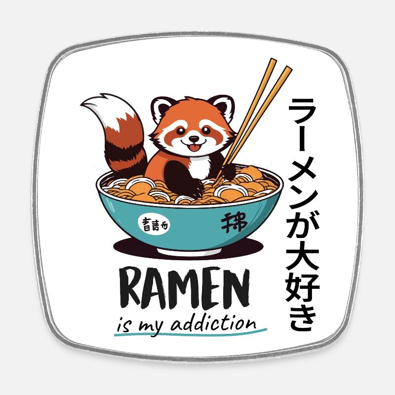 Mignon panda roux dans un bol de ramen - Magnet carré - blanc