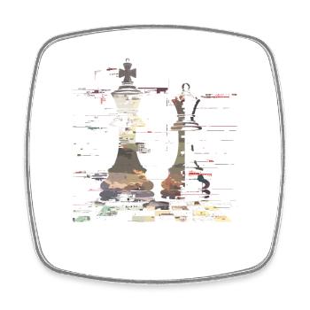 Schach Dame und König Grafik - Viereckiger Kühlschrankmagnet - Weiß - Vorne