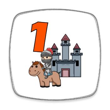 1 year old - school enrollment - knight motif - Square fridge magnet - white - Front