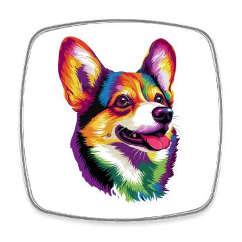 Corgi Bunt Regenbogen Welsh Corgi Cardigan Corgis - Viereckiger Kühlschrankmagnet - Weiß - Vorne