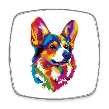 Corgi Bunt Regenbogen Welsh Corgi Cardigan Corgis - Viereckiger Kühlschrankmagnet - Weiß - Vorne