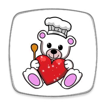 Teddy Cook Cuisiniers Cook Coeur Coeurs Ours en peluche - Magnet carré - blanc - Devant
