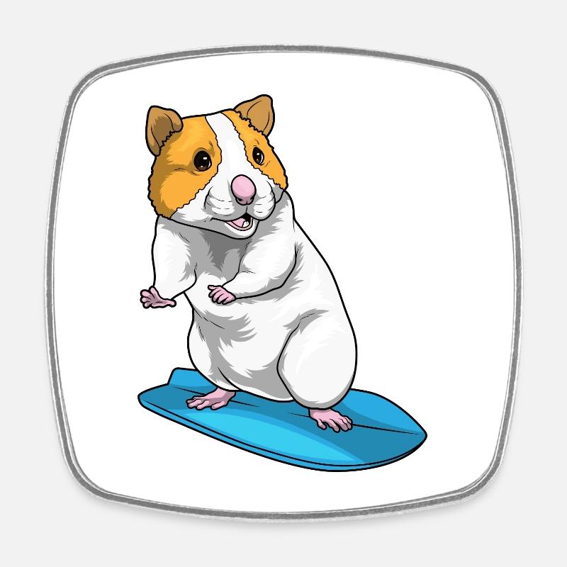 Hamster Surfer Surfbrett - Viereckiger Kühlschrankmagnet - Weiß