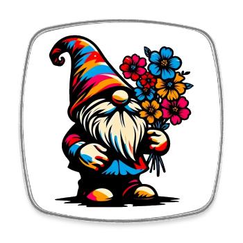 Zwerg mit Blumen - Viereckiger Kühlschrankmagnet - Weiß - Vorne