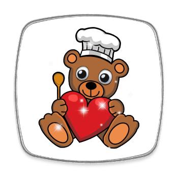 Teddy Bear, Cook, Chef, Chef, Cook, Cook, Heart - Square fridge magnet - white - Front