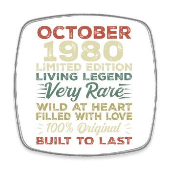 1980 October 1980 Birthday October 1980 Original - Square fridge magnet - white - Front