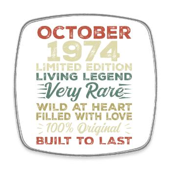 1974 October 1974 Birthday October 1974 Original - Square fridge magnet - white - Front