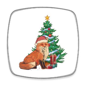 Fuchs Nikolaus Weihnachtsmann Santa Tannenbaum - Viereckiger Kühlschrankmagnet - Weiß - Vorne