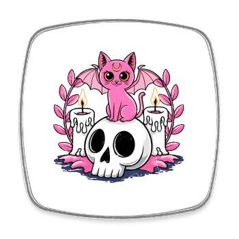 Halloween Pink Kitty Cat Witch Kawaii Anime Manga. - Square fridge magnet - white - Front