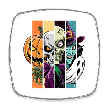 Halloween Monsters: Witch, Ghost, Skeleton, Skull. - Square fridge magnet - white - Front